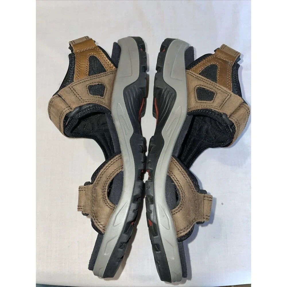 Ecco Men’s Strappy Sandals Sz 44 U.S. 11 M Brown Leather Hook & Loop Athleisure